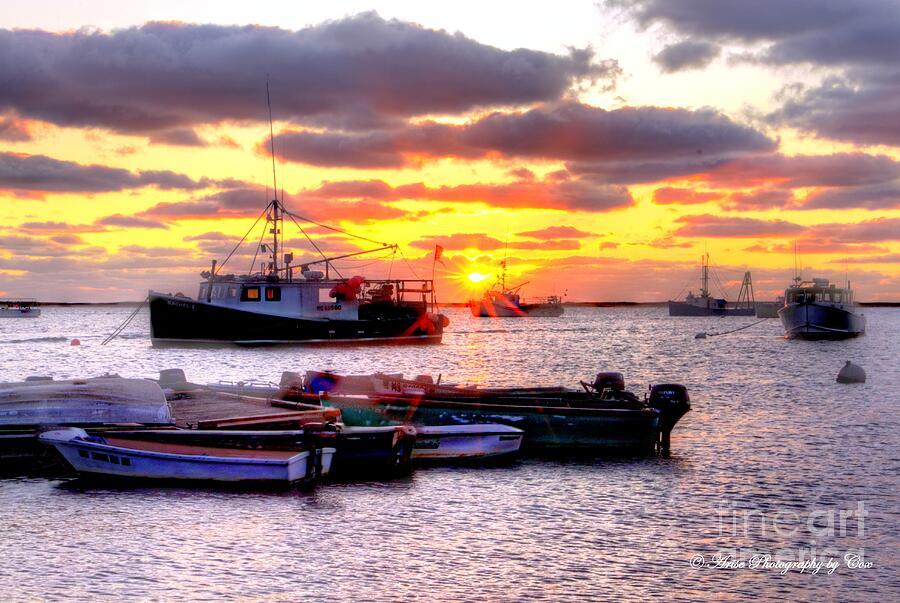 Boat Photograph - Cape Cod Sunrise chatham fishing pier by Charlene Cox