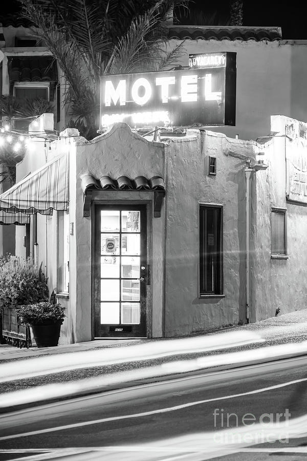 Capitola Venetian Hotel at Night Black and White Photo #2 Photograph by Paul Velgos