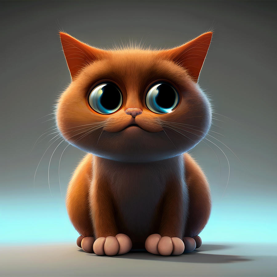 Cat Digital Art - Cartoon Character Illustration Of A Cute Cat #2 by Mounir Khalfouf
