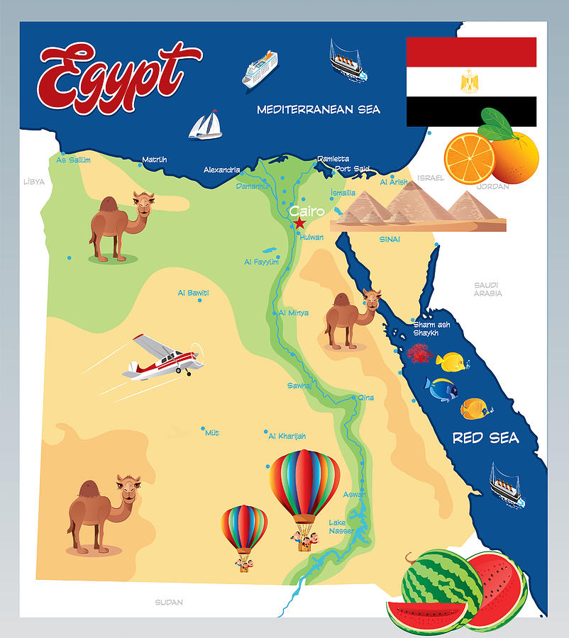 Cartoon map of Egypt #2 Drawing by Drmakkoy