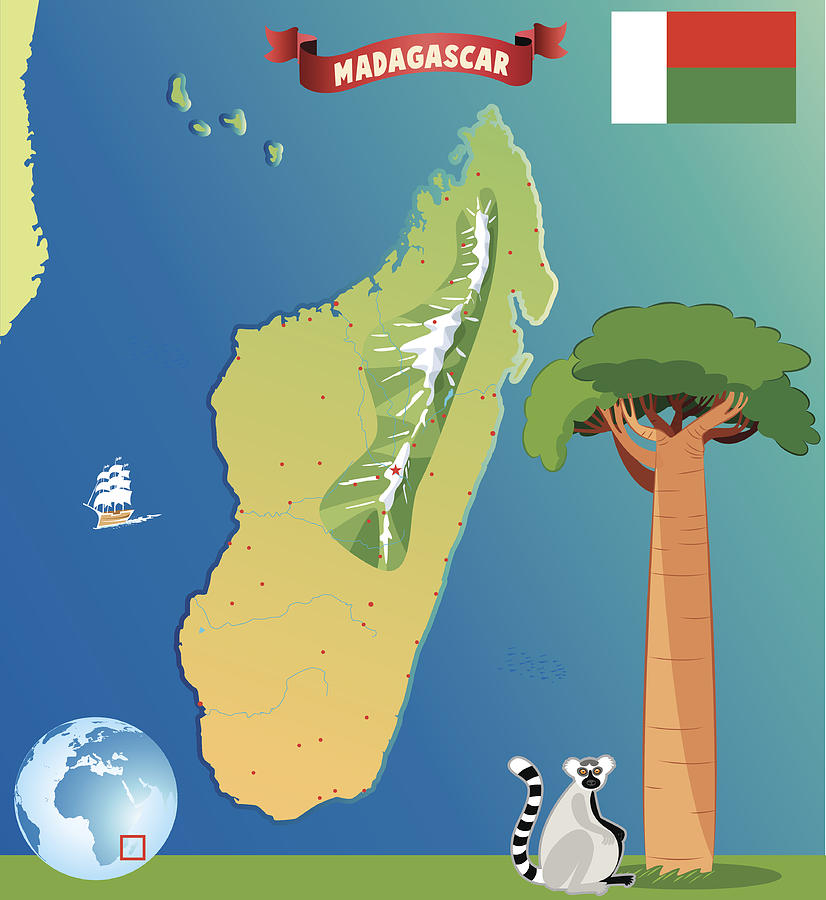 Cartoon map of Madagascar #2 Drawing by Drmakkoy