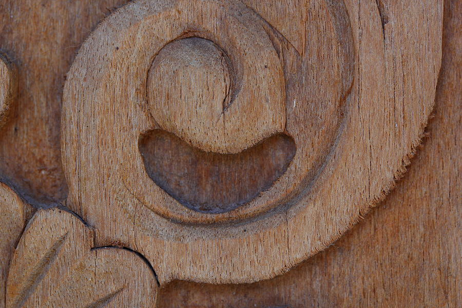 Carved wood wall close #2 Photograph by Amornme
