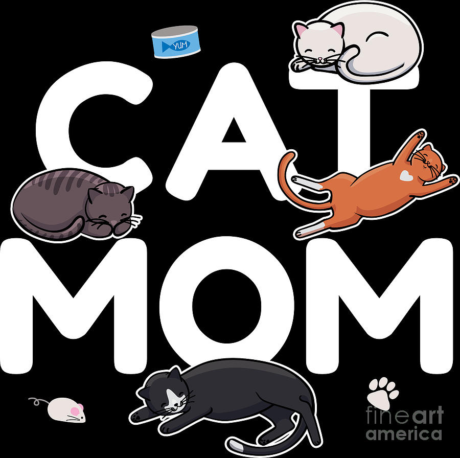 Cat Digital Art - Cat Mom Kitty Kitten Purring Feline #2 by Mister Tee