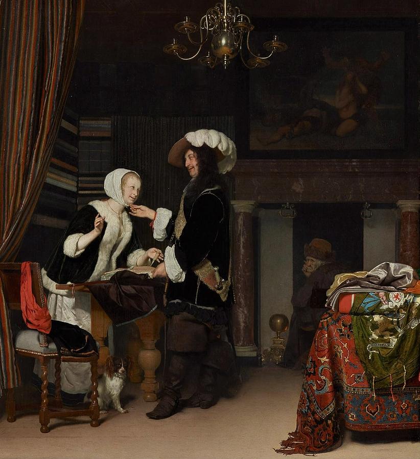 Cavalier in the Shop Painting by Frans van Mieris the Elder | Fine Art ...