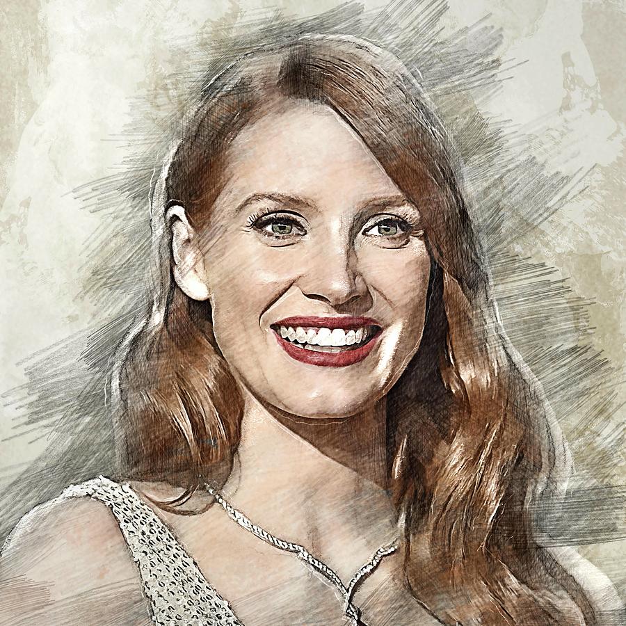 Celebrity Jessica Chastain Pencil Drawing Drawing by Bechtelar Natalia