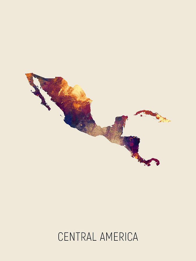 Central America Watercolor Map #2 Digital Art by Michael Tompsett