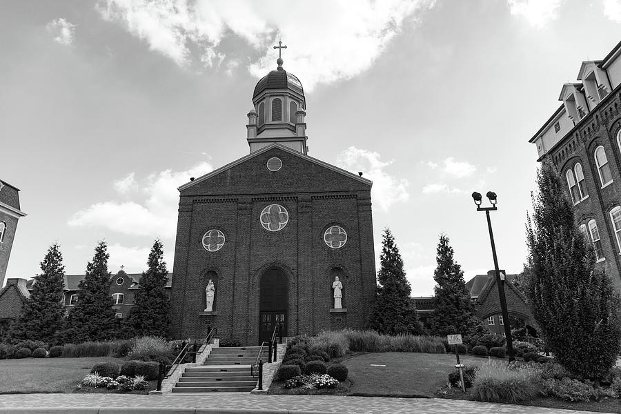 Chapel of the Immaculate Conception at the University of Dayton in black and white #2 Photograph by Eldon McGraw