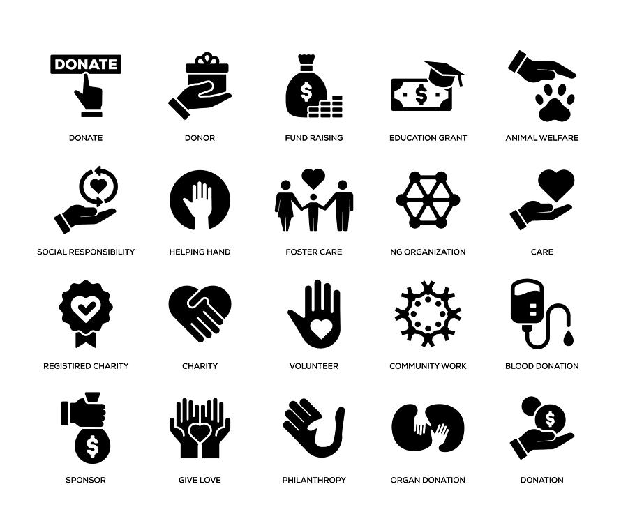 Charity and Donation Icon Set Drawing by Enis Aksoy