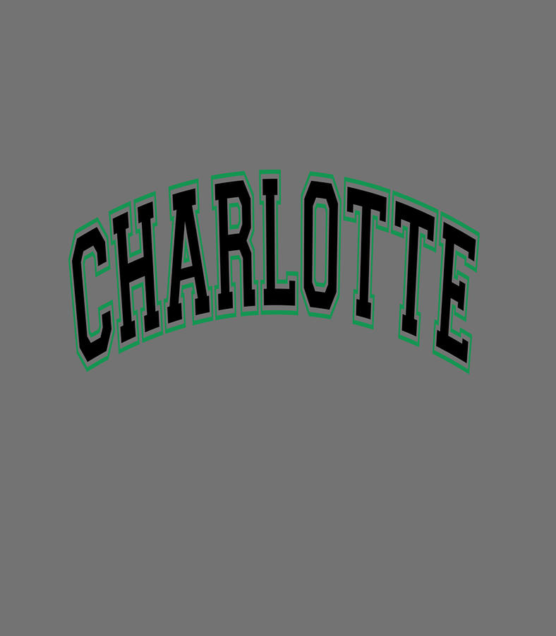 Charlotte Nc Varsity Style Black Text With Green Outline Digital Art By