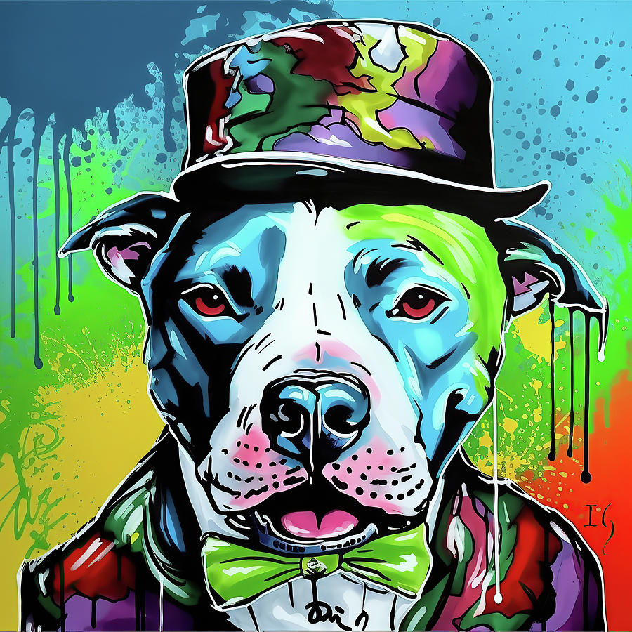 Charming Rainbow Pitbull Painting by Ivan Guaderrama - Fine Art America