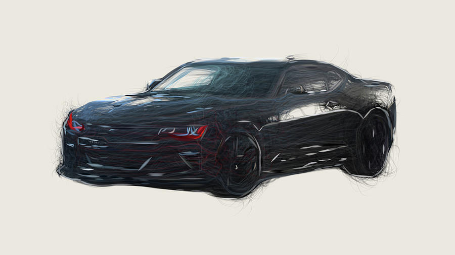  Chevrolet Camaro Black Concept Car Dibujo Arte digital por CarsToon Concept