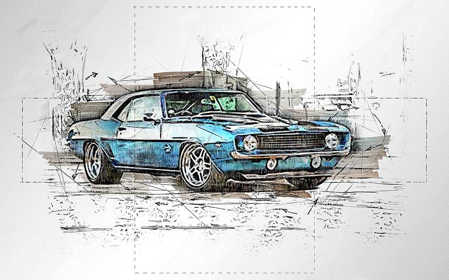 Chevrolet Camaro Ss Muscle Cars 1969 Cars Tuning Cars Digital Art by