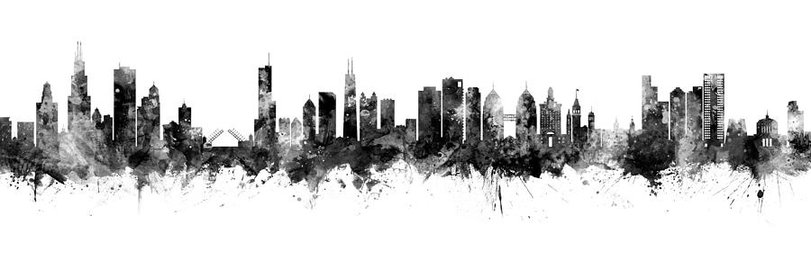 Oakland Digital Art - Chicago and Oakland Skyline Mashup #2 by Michael Tompsett