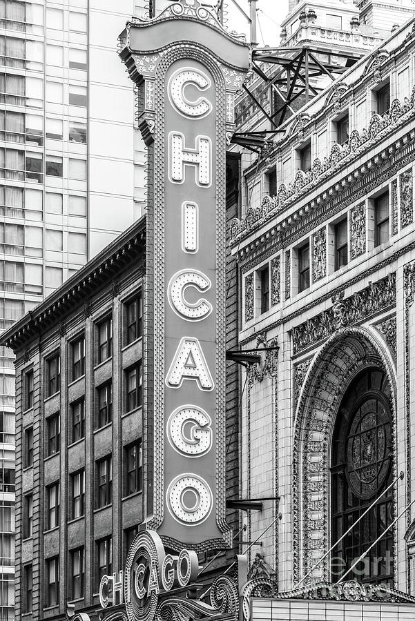 Chicago Theatre Sign in Black and White #2 Photograph by Paul Velgos
