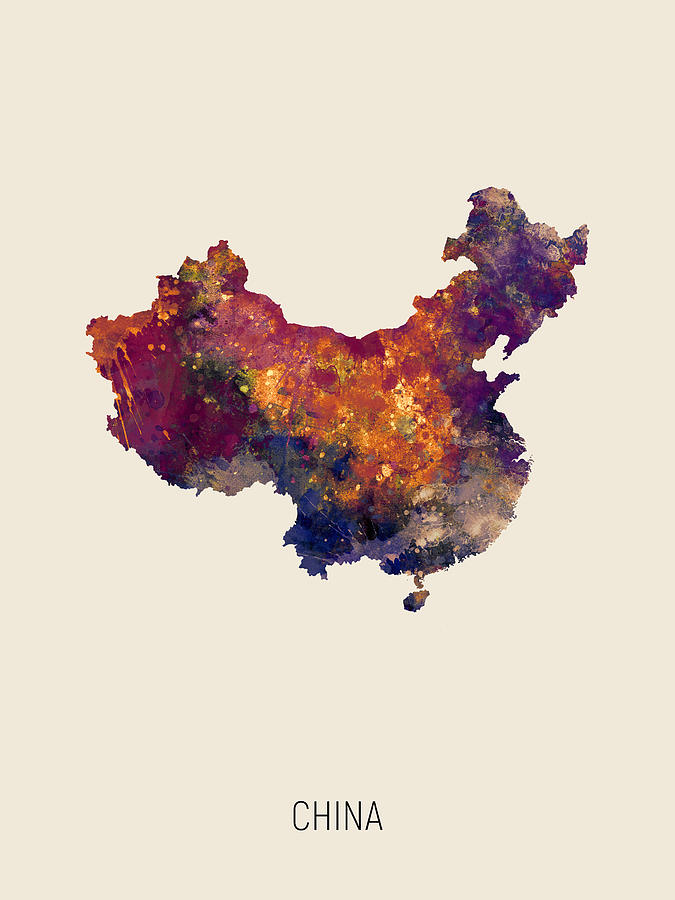 China Watercolor Map #2 Digital Art by Michael Tompsett