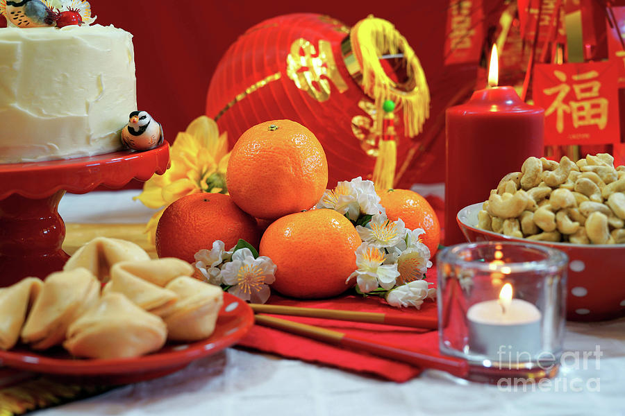 Chinese New Year party table #2 Photograph by Milleflore Images