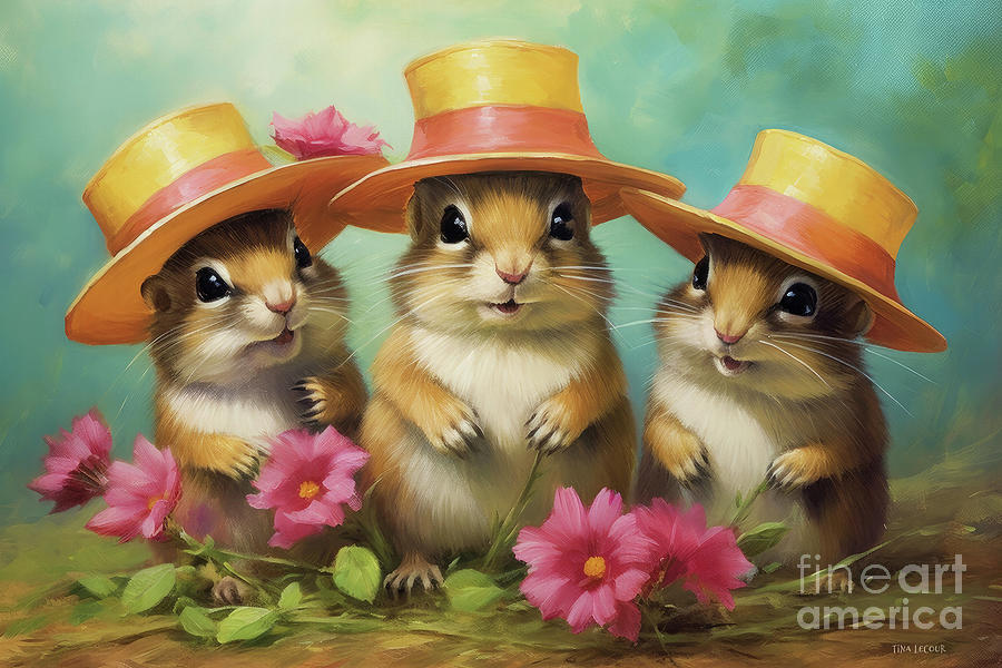 Squirrel Painting - The Chipmunk Garden Party by Tina LeCour