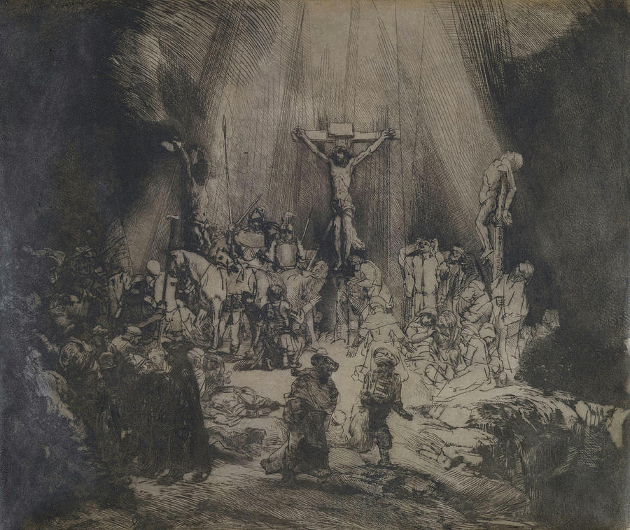 Christ Crucified between the Two Thieves #4 Drawing by Rembrandt van Rijn