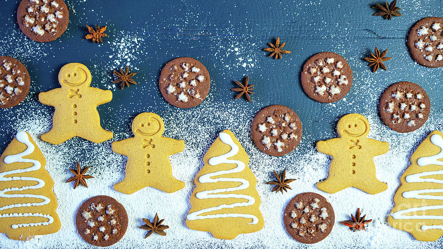 Christmas holiday flat lay composition of gingerbread and chocolate cookies. #2 Photograph by Milleflore Images