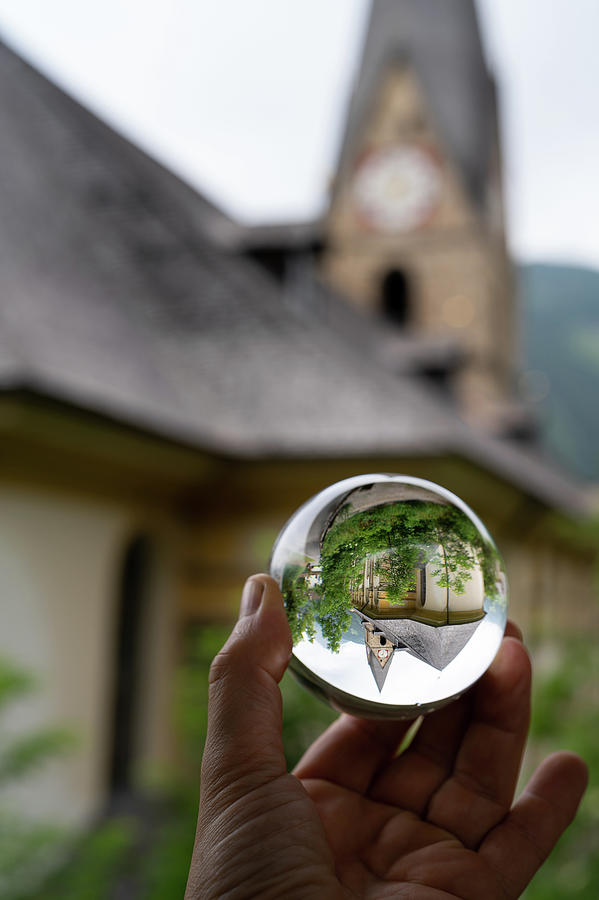 Church St Alban In Matrei In Osttirol Through A Glass Sphere Photograph