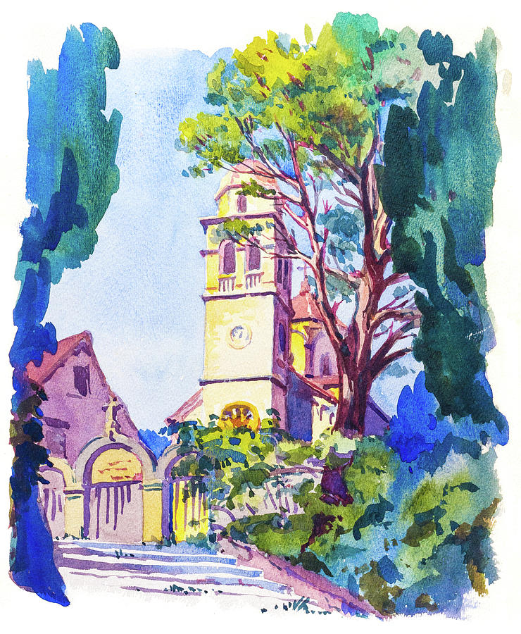 Church steeple in Herceg Novi, Montenegro, Dalmatia, 1938 Painting by Viktor Wallon-Hars