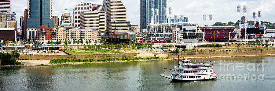 Cincinnati Skyline and Riverboat Panorama Photo  #2 Photograph by Paul Velgos