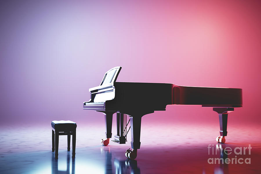 Classic grand piano keyboard in neon spotlight #2 Photograph by Michal Bednarek