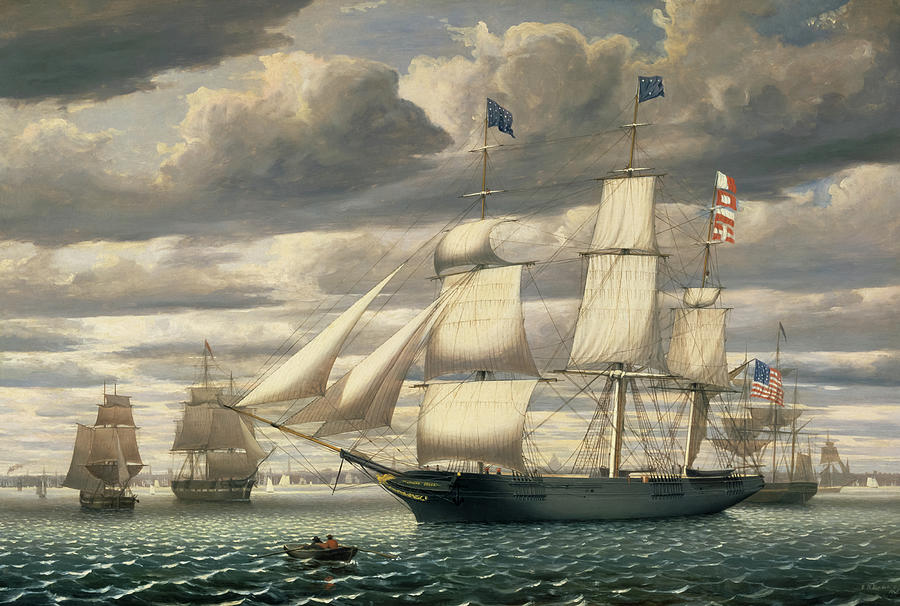 Clipper Ship southern Cross Leaving Boston Harbor By Fitz Henry Lane Painting