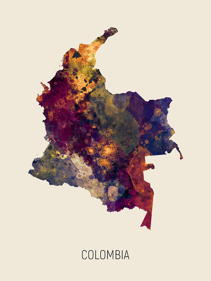 Country Map Digital Art - Colombia Watercolor Map #2 by Michael Tompsett