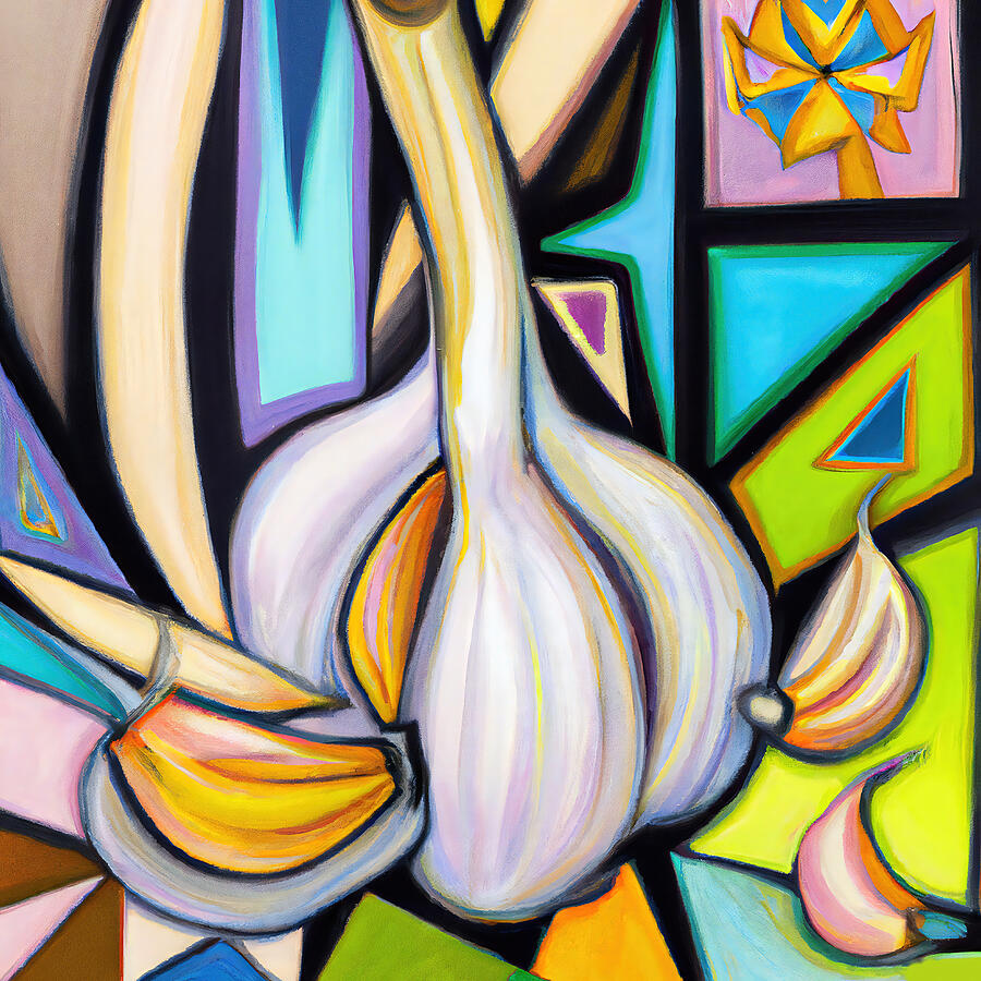 Abstract Painting - Colorful Garlic Clove - Funky Vegetables Abstract #2 by StellArt Studio