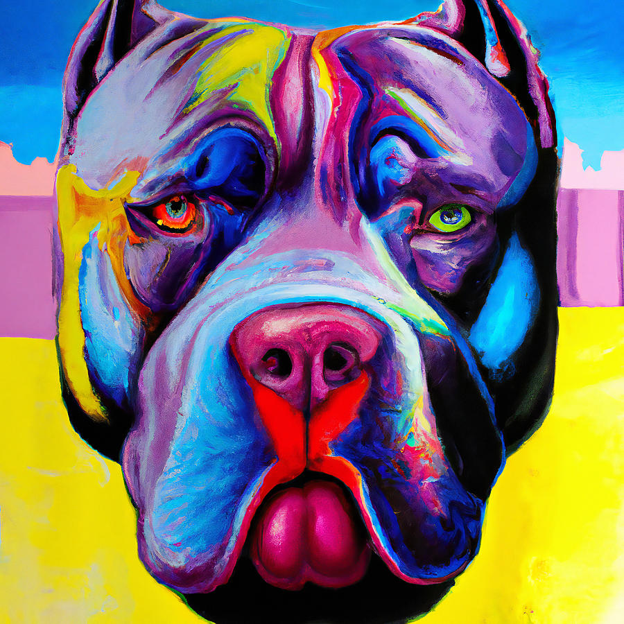 Colorful Pitbull Dog Face Portrait Painting by StellArt Studio - Fine ...