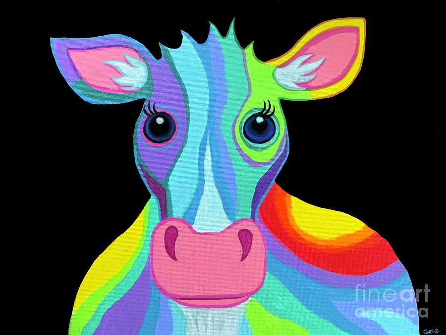 A  Fun Colorful Rainbows Cow Digital Art by Nick Gustafson