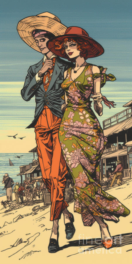 comic  of  beautiful  couple  walking  along  by Asar Studios Painting