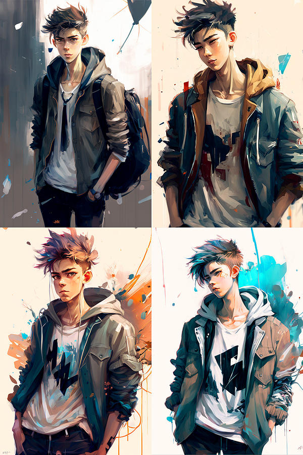 Cool  handsome  anime  high  school  teen  boy  dressi  by Asar Studios #2 Painting by Celestial Images