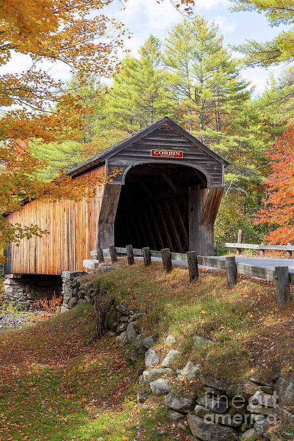 Fall Photograph - Corbin Covered Bridge Newport New Hampshire #2 by Edward Fielding