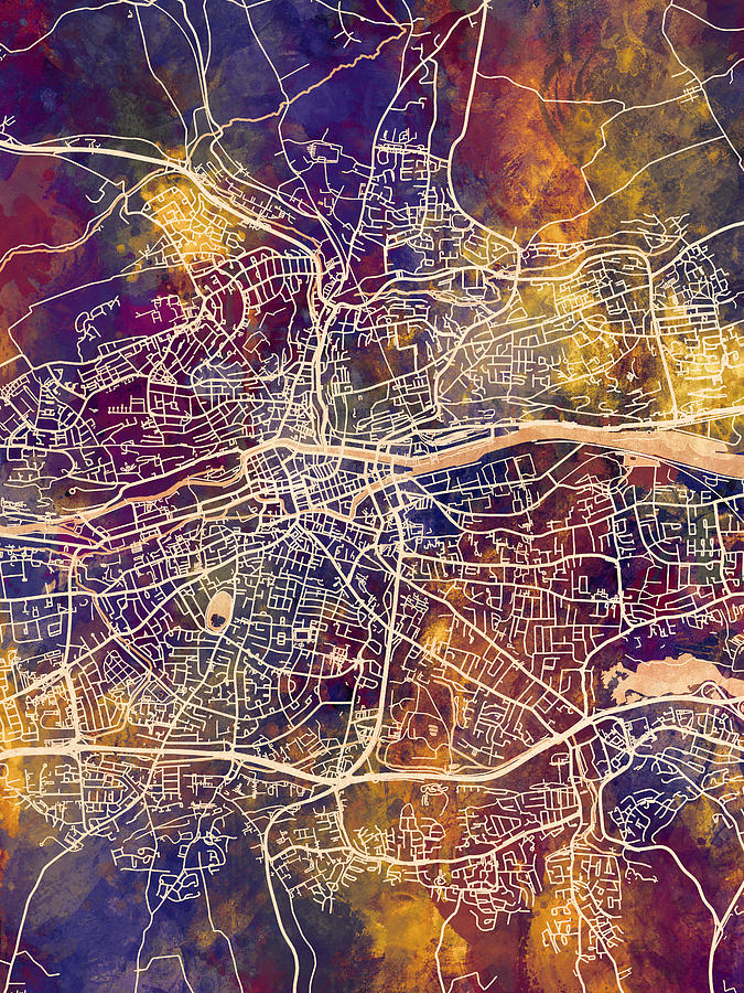 Cork Ireland City Map #2 Digital Art by Michael Tompsett