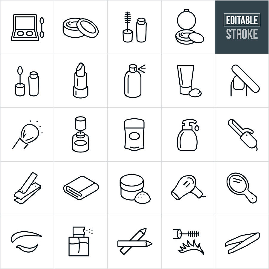 Cosmetics Thin Line Icons - Editable Stroke #2 Drawing by Appleuzr