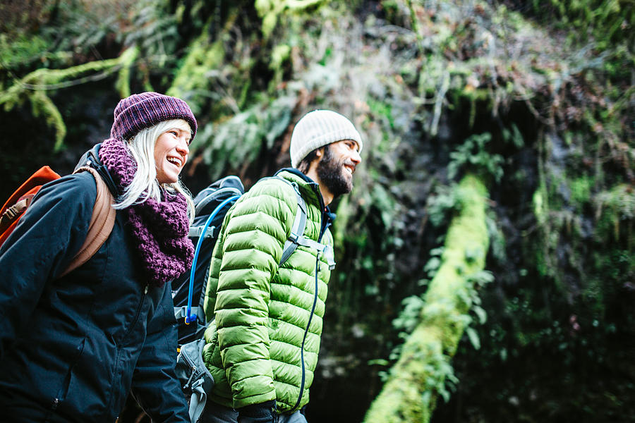 Couple Hiking in Forest Gorge #2 Photograph by RyanJLane