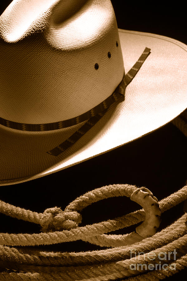 Cowboy Hat and Lasso Speed Burner - Sepia Photograph by Olivier Le Queinec Cowboy Hat and Lasso Speed Burner - Sepia Photograph by Olivier Le Queinec