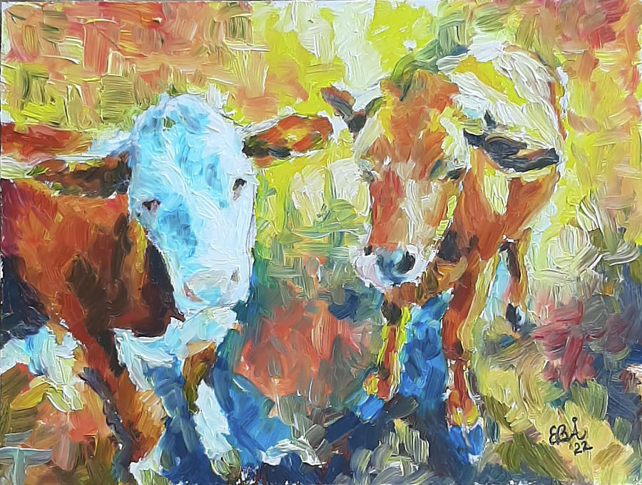 2 Cows Painting by Elaine Berger
