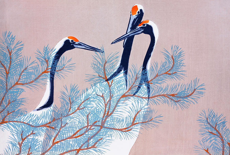 Nature Painting - Cranes by Kamisaka Sekka by Mango Art