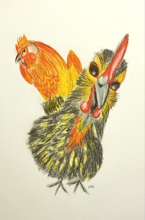 2 Crazy Roosters Painting by Monica Habib