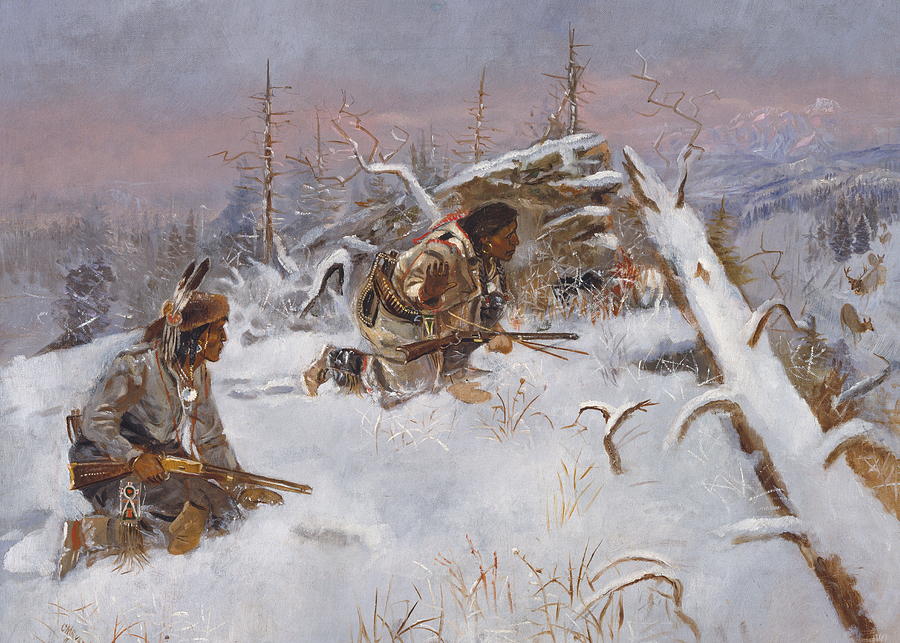 Crow Painting - Crow Indians Hunting Elk  by Charles Marion Russell