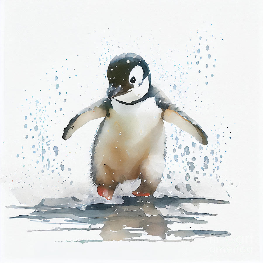 Cute  baby  penguin  running  on  its  tippy  toes  by Asar Studios #2 Digital Art by Celestial Images