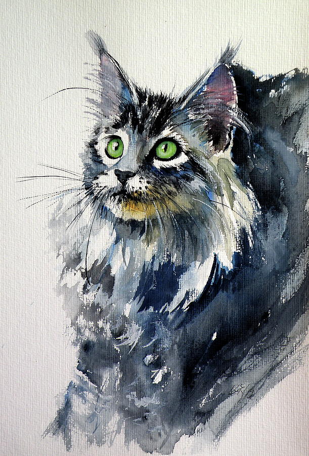 Cat Painting - Cute cat #2 by Kovacs Anna Brigitta