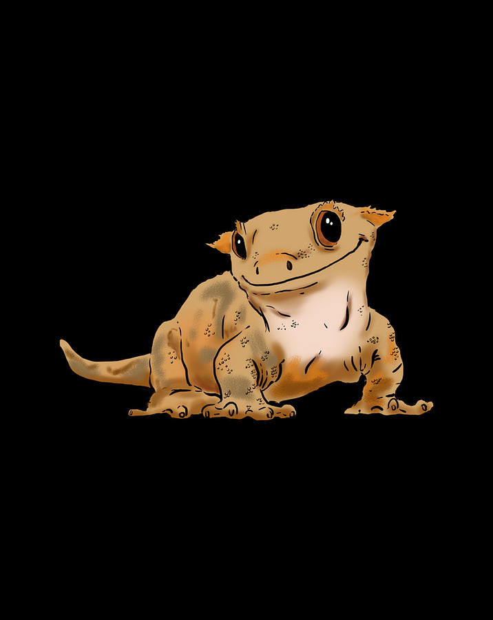 Cute Crested Gecko, Smiling Gecko Drawing, Crestie Lover Digital Art by