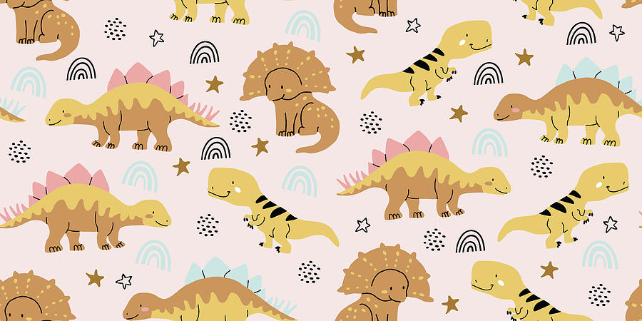 Cute Dinosaurs Seamless Pattern Drawing