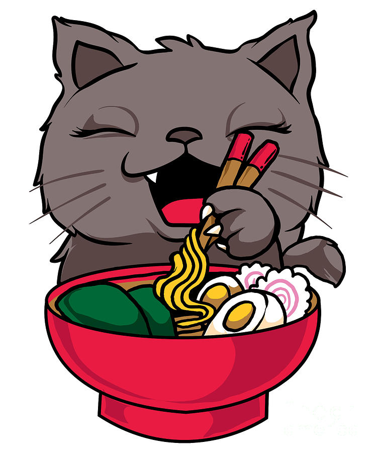 Cute Funny Anime Kitty Ramen Kawaii Cat Digital Art by The Perfect Presents  - Pixels