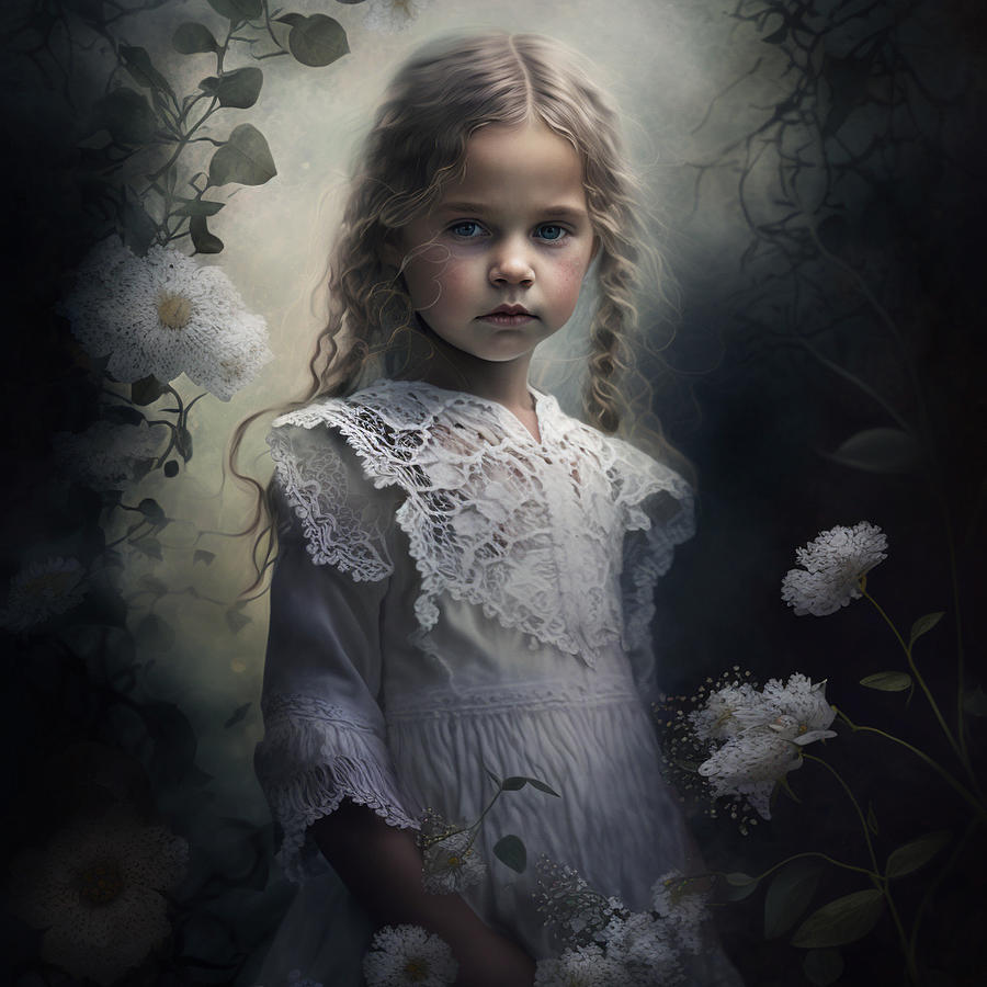 Cute girl in lace dress Digital Art by Lori Stewart - Fine Art America