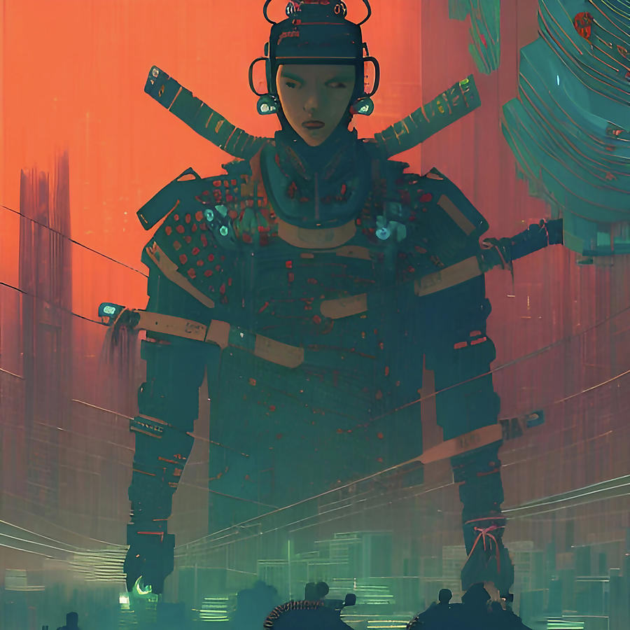 Cyberpunk Samurai In A Colorful City Digital Art By Alessandro Della 